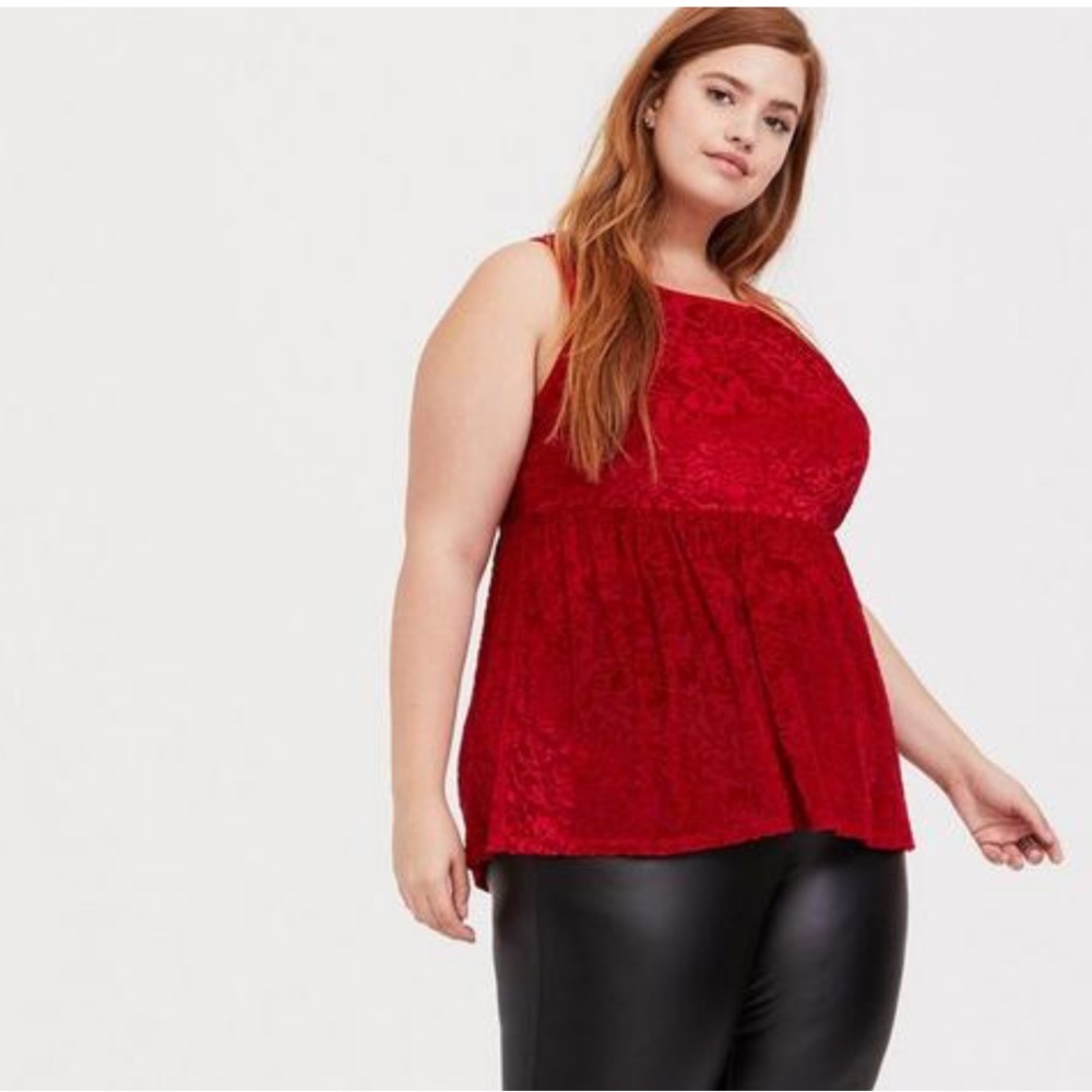 Torrid Velvet Burnout Peplum Top Red Size 1X Sleeveless Blouse